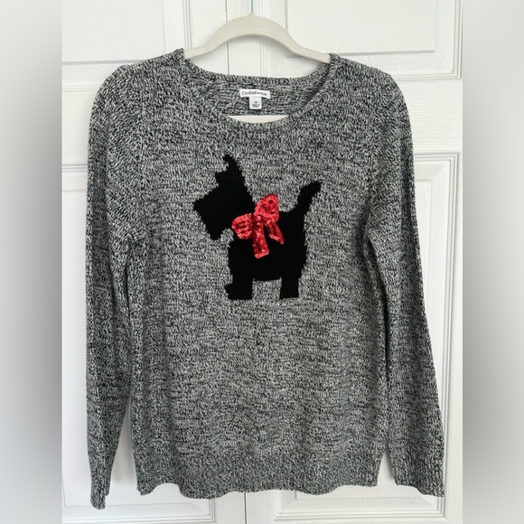 Croft & Barrow Dog Black Scottish Terrier Red Sequin Bow Sweater-Size Medium - Picture 1 of 10
